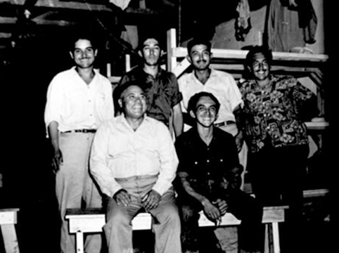 Image of some new arrivals at a Bracero camp, Los Fresnos, TX, 1952.