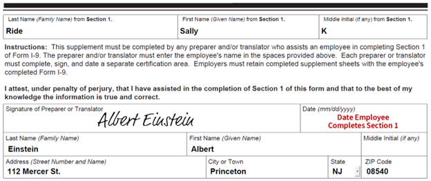 Completing Section 1