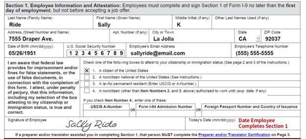 Completing Section 1