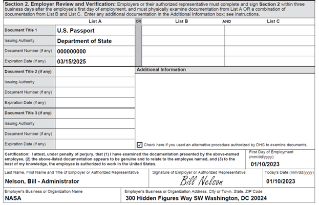 Image of the Employers or Authorized Representative Review and Verification section