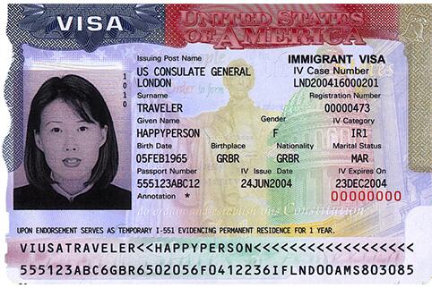 Sample US Visa page inside a foreign passport