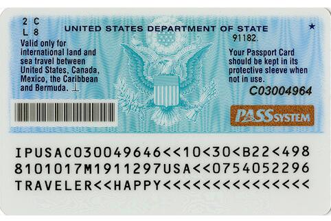 Sample US Passport Card Back