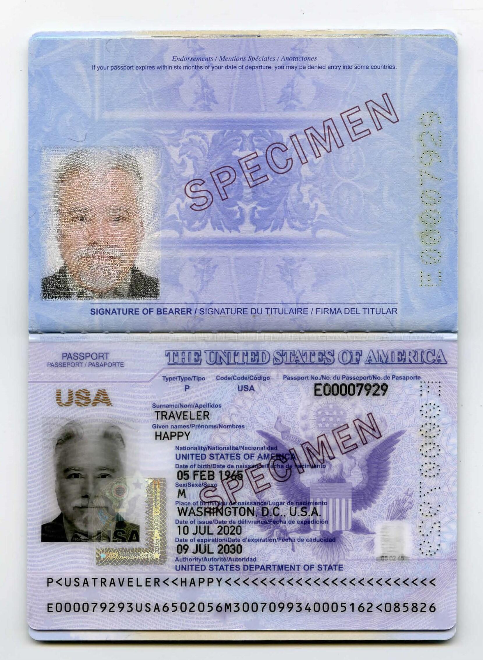 Sample US e-Passport Bio Page