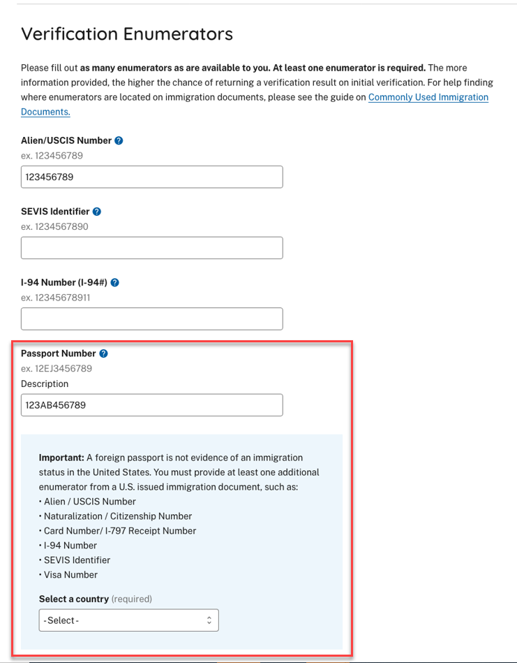 SAVE Updating Requirements for Use of Foreign Passport Numbers